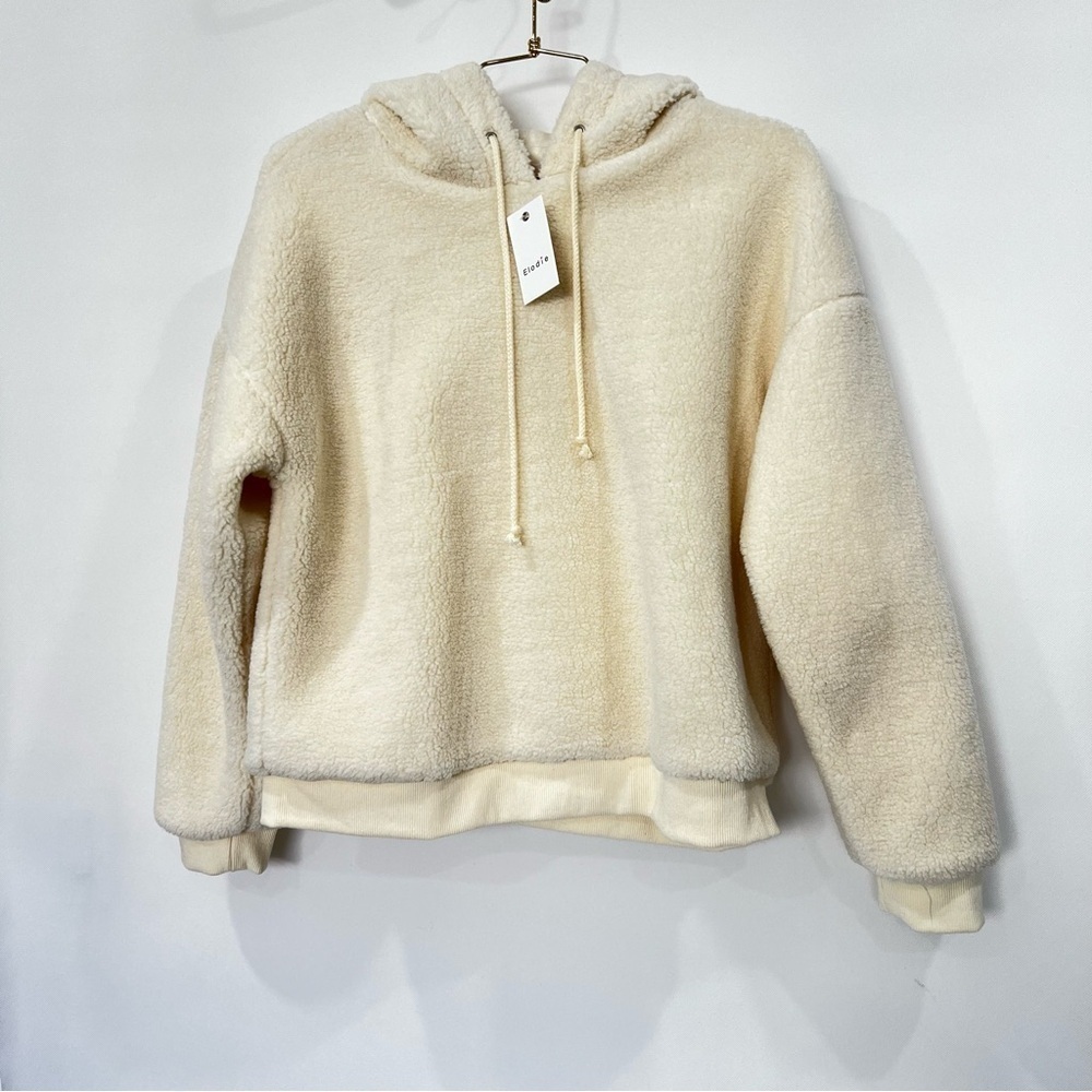 Elodie Sherpa Hooded Pullover Jacket Size Medium Fully Lined Cream Beige LS